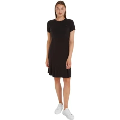 Abbildung von Tommy Hilfiger FIT AND Flare MIDI Strickkleid, Damen, Größe: Medium, Black