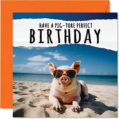 Abbildung von Lustige Geburtstagskarten für Frauen und Männer Pig Tur Perfect Happy Birthday Karte Bruder, Schwester, Sohn, Tochter, Neffe, Nichte, 145 mm x mm, Witz, Humor, Scherz,