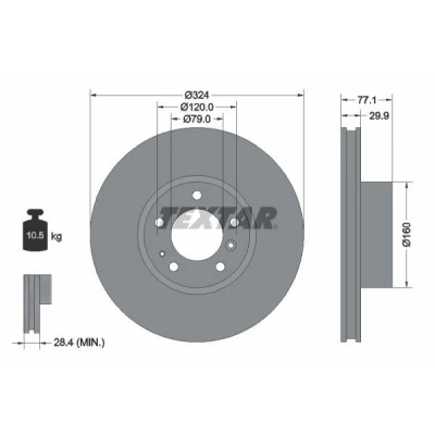 Abbildung von TEXTAR 92058300 Bremsscheibe 324 29,9 05/07 120 innenbelüftet ohne Radbefestigungsbolzen, Radnabe BMW: 5 Saloon, Touring, 7