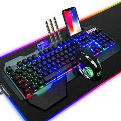 Abbildung von LexonElec Wireless 2.4G wiederaufladbare Tastatur Maus Set 3800mAh Große Kapazität Regenbogen Gamer mit Hintergrundbeleuchtung 2400DPI 7 Farben Atmungsmaus e Mäuse Großes RGB Gaming Mauspad