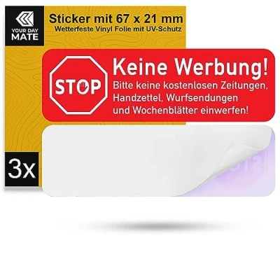 Abbildung von Briefkastenaufkleber &quot;Keine Werbung&quot;, 3 Stück, 67 x 21 mm, selbstklebende Folie, Briefkastenschild für Innen und Außenbereich, Keine Werbung Aufkleber Briefkasten, Hinweisschild Brief Kasten
