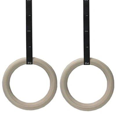 Abbildung von VLFit Turnringe Holz Gymnastikringe Ringe Turnen für Fitness mit Hochfeste Nylon Gurtbänder Schnellschnallverschlüßen aus Metall verstellbaren, 28 mm oder 32mm