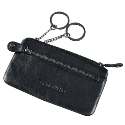 Abbildung von STILORD &#039;Theo&#039; Schlüsseletui Leder Vintage Münzbörse Herren 2 Reißverschluss Fächer Schlüsseltasche Slim Minibörse mit Schlüssel Ring RFID Blocker, Farbe:schwarz