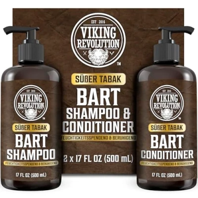 Abbildung von Viking Revolution Bartshampoo &amp; Conditioner Set Erweicht, Glättet Stärkt den Bartwuchs Für Männer Süßer Tabak Geschenke 2 x 500 ml