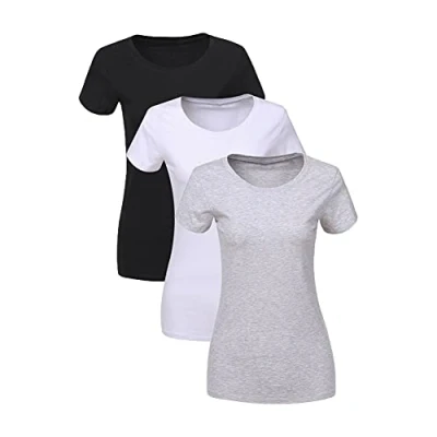 Abbildung von Liking Basic Tshirt Damen,Damen Kurzarm Crop Top Casual Rundhalsausschnitt Tops Damen Baumwolle Set Schwarzes Weiss Graue 3er Pack BWG S 3