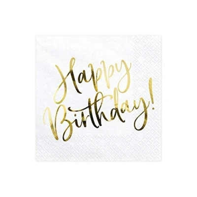 Abbildung von Party Deco Servietten für Geburtstag Happy Birthday mit Goldschrift, 33 X cm, 20 Stück Geburtstagsdeko Papierservietten Event, Geburtstagparty, Jubiläum, Geburtstagsfeier
