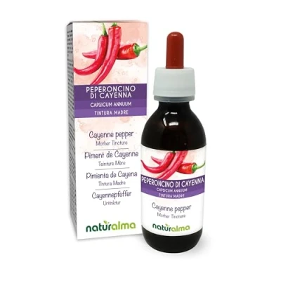 Abbildung von Cayennepfeffer (Capsicum annuum) Früchte Alkoholfreier Urtinktur Naturalma Flüssig Extrakt Tropfen 120 ml Nahrungsergänzungsmittel Veganer