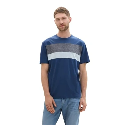 Abbildung von TOM TAILOR Herren 1043279 Basic T Shirt mit Colorblock Cutlines, 26779 Nighttime Blue, M
