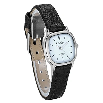 Abbildung von JewelryWe Damen Uhren Schwarz Leder Band Slim Uhr Frauen Kleid Mode wasserdichte Klassisch Zeitlos Einfach Design Analog Quarz Armbanduhr mit Weiß Quadrat Zifferblatt