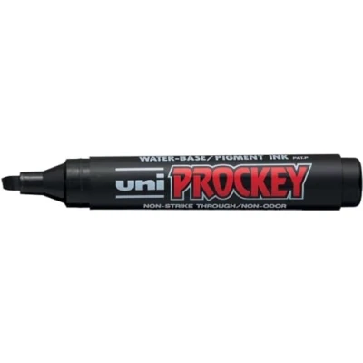 Abbildung von Uni ball Prockey Permanentmarker mit Keilspitze, Schwarz, 12 Stück
