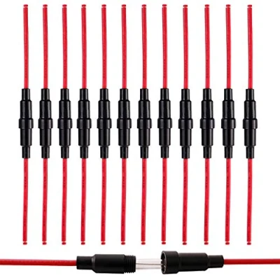 Abbildung von QitinDasen 12Pcs Professionell 5 X 20mm AGC Sicherungshalter, 32V 20A Inline Schraube Typ Sicherungskasten mit 16 AWG Draht, für Schnell Schlag Glasrohrsicherungen (Schwarz)