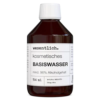 Abbildung von Kosmetisches Basiswasser 500ml, mind. 96% Alkohol, zur Herstellung von DIY Kosmetik wesentlich.