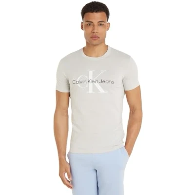 Abbildung von Calvin Klein Jeans Herren T Shirt Kurzarm Rundhalsausschnitt, Grau (Lunar Rock), XXL