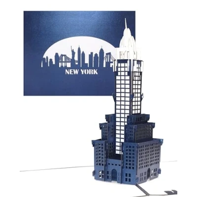Abbildung von 3D Pop Up Karte New York Skyline &amp; Crysler Building als Souvenir Reisegutschein USA, Amerika Einladungskarte und Geschenkverpackung