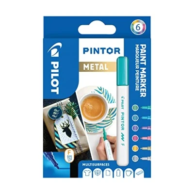 Abbildung von PILOT PINTOR Kreativmarker 6 Stück in F Metallicfarben Farbmarker Stifte für DIY Projekte, fast alle Oberflächen, schnell trocknend und gut deckend