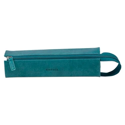 Abbildung von Rhodia 319033C Schlampermäppchen Rhodiarama, rechteckig 23x5x5 cm, flache Öffnung, langer Reißverschluss, praktisch und elegant aus Kunstleder Pfaugrün, 1 Stück