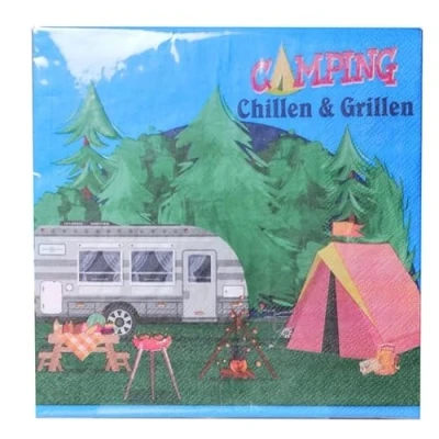Abbildung von Udo Schmidt 10834 Servietten Camping Motiv: Wohnwagen 33 x cm 20 Stk. 15 m lang 7 breit, Mehrfarbig