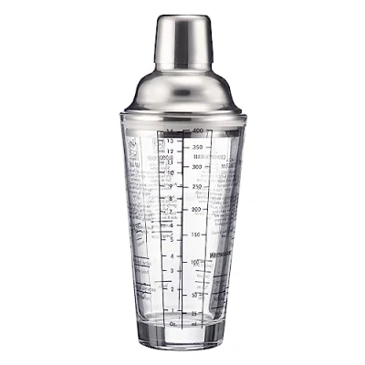 Abbildung von Westmark Cocktail Shaker Sam mit Skala und Sieb, professioneller Mixer, Bar Zubehör, inkl. Rezepte zum Mixen von Margarita mehr Edelstahl, Glas, 400 ml