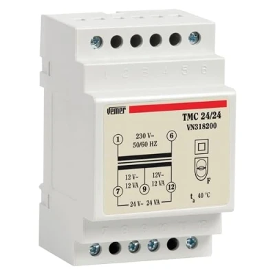 Abbildung von VEMER VN318200 TMC 24/24 Trafo für Hutschienen mit Primärspannung 230V, Sekundärspannung 12 24V und Leistung 24VA, Weiß