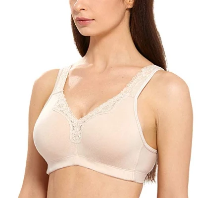 Abbildung von DELIMIRA Damen Cotton BH Ohne Bügel Baumwolle Große Größen Vollschalen Polster Beige 110D