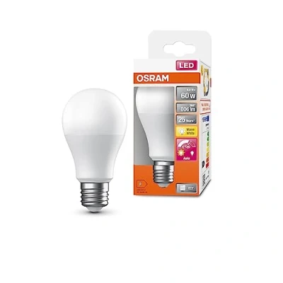 Abbildung von OSRAM SUPERSTAR+ CLASSIC A 60 FR LED Lampe, Sockel E27, Kolbenform, 8,8W, 806lm, 2700K, warmweißes Licht, sehr geringer Energieverbrauch, lange Lebensdauer, Bewegungssensor, Abschaltautomatik,4 Pack