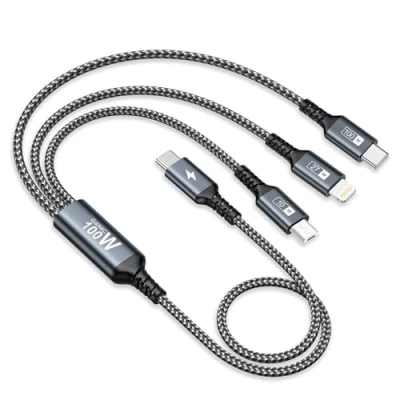 Abbildung von GIANAC 100W USB C auf Multi Ladekabel Kurz 50cm, 3 in 1 Schnellladekabel mit E Mark Chip C[100W]+Micro[10W]+Lightning[27W] für iPhone 15,iPad Pro, MacBook,Galaxy S23