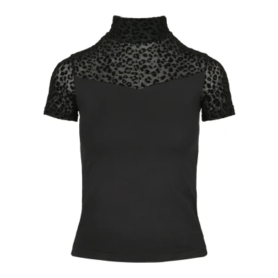 Abbildung von Urban Classics Ladies Flock LACE Turtleneck TEE Tshirt print, Damen, Größe: XS, Black
