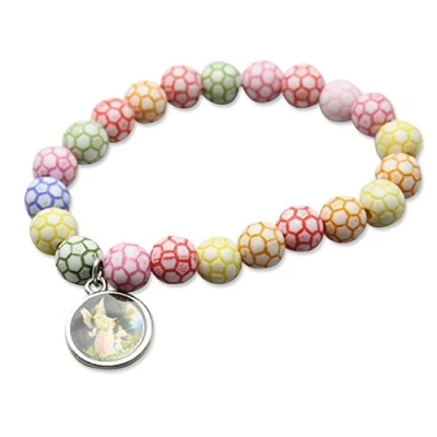 Abbildung von Kinder Armband Kugeln bunt, mit Schutzengelanhänger 6 cm Aufbewahrungs Etui
