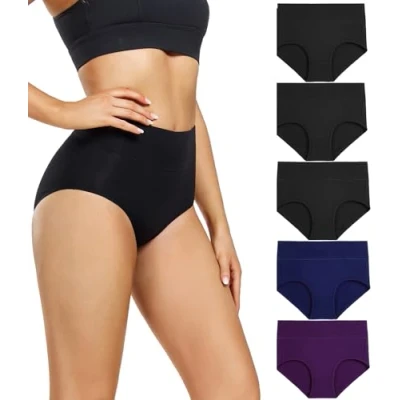 Abbildung von wirarpa Damen Unterhosen Baumwolle Unterwäsche Hohe Taille Slips Hoher Taillenslip für Frauen 5er Pack Mehrfarbig Größe M