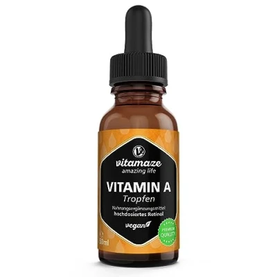 Abbildung von Vitamin A Tropfen hochdosiert 5000 IE pro Tagesdosis, 50 ml (1700 Tropfen), Retinol flüssig &amp; vegan, Natürliche Nahrungsergänzung ohne Zusatzstoffe, hohe Bioverfügbarkeit, Made in Germany