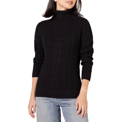 Abbildung von Amazon Essentials Damen Leichter Rollkragenpullover Mit Zopfmuster (Erhältlich In Übergröße), Schwarz, XL