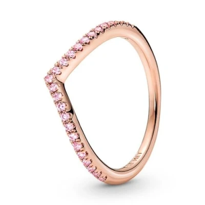 Abbildung von PANDORA Timeless Wishbone Funkelnder Rosafarbener Ring 186316C02 60