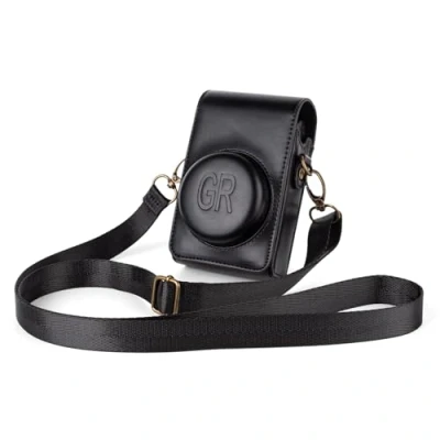 Abbildung von kinokoo Schutzhülle für Ricoh GR/GR II/GR III/GR IIIx Kamera, PU Leder GR II III X Kameratasche mit Schultergurt Tragetasche im Retro Stil Schwarz
