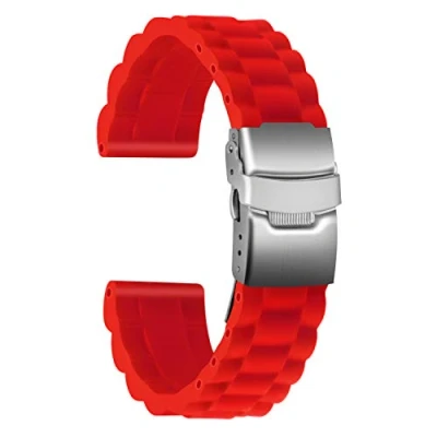 Abbildung von ULLCHRO Unisex Kautschuk Armband mit Edelstahl Silber Faltschließe 22mm Rot