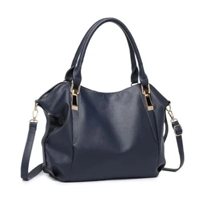 Abbildung von Miss Lulu Damen große Shopper Tote Bag Tragetasche, elegante Handtasche, Umhängetasche für Pendeln, Reisen und Einkaufen (Navy)