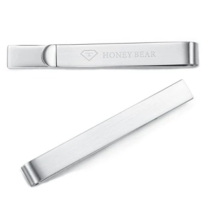 Abbildung von HONEY BEAR 5.4cm Herren Glänzend Silber Krawattennadel Krawattenklammer Edelstahl Tie Clip (Gebürstetes Silber)