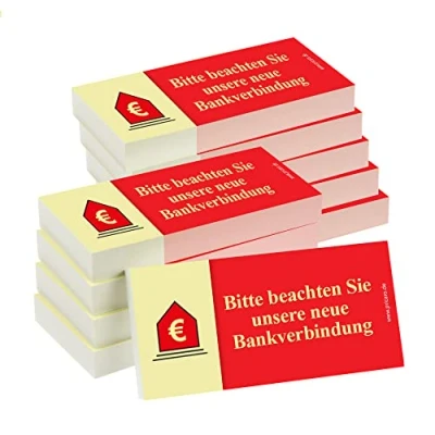 Abbildung von PRICARO Haftnotizen &quot;Neue Bankverbindung&quot;, rot, 100 Blatt, 10 Stück