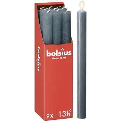 Abbildung von Bolsius Rustik Stabkerzen Dunkelblau 9 Stück 27 x 2.3 cm Länge Brenndauer 13 Stunden Unparfümierte Enthält Natürliches Pflanzenwachs Ohne Palmöl