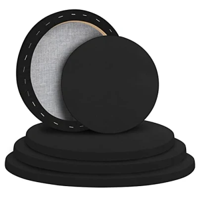 Abbildung von Belle Vous Leere Schwarze Runde Leinwand (5 Stk) 5 Verschiedene Größen Vorgespannte Leinwände zum Bemalen für Acrylmalerei, Ölgemälde, Skizzen und Zeichnungen