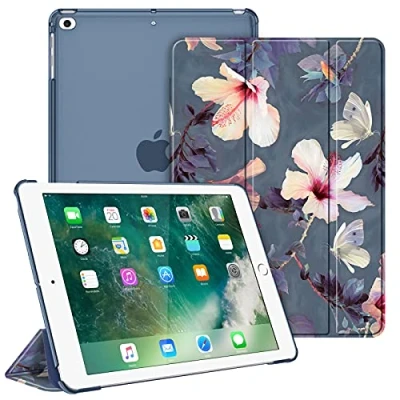 Abbildung von Fintie Hülle für Pad 9.7 Zoll 2018 2017 / iPad Air 2 (2014) (2013) Ultradünn Schutzhülle mit transparenter Rückseite Abdeckung Cover Auto Schlaf/Wach Funktion, Hibiskus