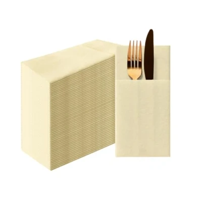 Abbildung von PAW Airlaid Pocket Servietten (39 x 40 cm) I 50 Stück Einfarbig Stoffähnlich Elegante Tischdekoration HoReCa Zu Anlässen wie Hochzeiten, Feiern, Weihnachten Unicolor: Cream