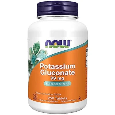 Abbildung von Now Foods Potassium Gluconate (Kaliumgluconat), 99mg, 250 vegane Tabletten, Laborgeprüft, Glutenfrei, Sojafrei, Vegetarisch, Ohne Gentechnik, für Blutdruck, Muskeln und Nerven