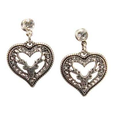 Abbildung von Alpenflüstern Trachten Ohrstecker Strassherz Hirsch hängend Damen Trachtenschmuck, Ohrringe (antik silber farben) DOR048
