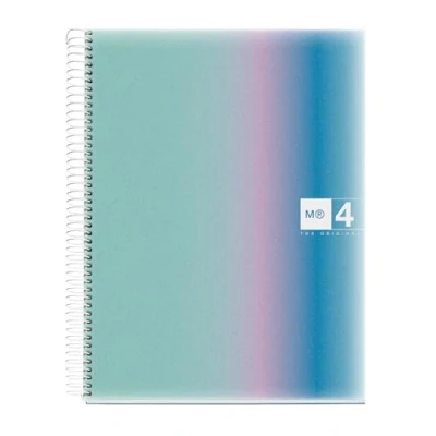Abbildung von Miquelrius A4 Notizbuch, kariert, 5 mm, 120 Blatt mit 70 g/m², 4 farbige Streifen, Spiralbindung, Einband aus Polypropylen, Löcher, Notebook Aurora Santorin