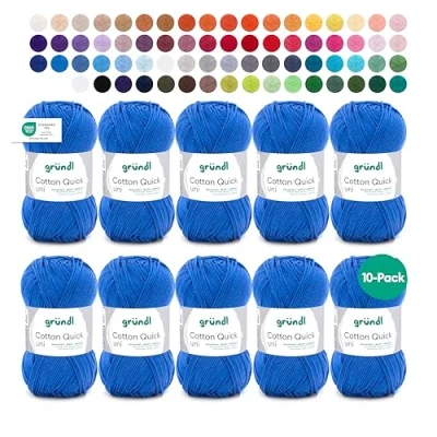 Abbildung von Gründl Cotton Quick Uni Strickgarn / Häkelgarn, 10 Knäuel à 50 g (farbenfrohes Garn aus 100% Baumwolle, OEKO TEX zertifiziert, 125 m, Nadelstärke: 3 4, x g), Royal Blau