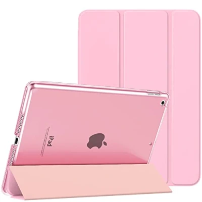 Abbildung von MoKo Schützhülle Kompatibel mit Neu iPad 9. / 8. 7. Generation (2021/2020/2019), Tablethülle Ständer Matt Rückseite Auto Schlaf/Aufwach Funktion für 10,2 Zoll, Blumen Rosa