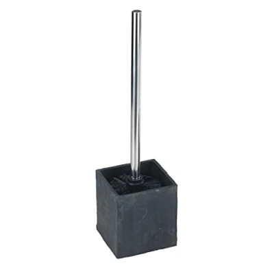 Abbildung von WENKO WC Garnitur Slate Rock, hochwertiger Bürstenhalter aus Kunststoff in Schiefer Optik, inklusive Toilettenbürste, 10 x 39 cm, Anthrazit