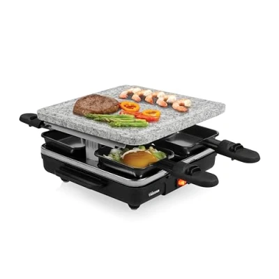 Abbildung von Tristar Raclette Stein Steingrillplatte Grillfläche 21 x cm Geeignet für vier Personen Inklusive 4 Pfännchen BPA frei RA 2745