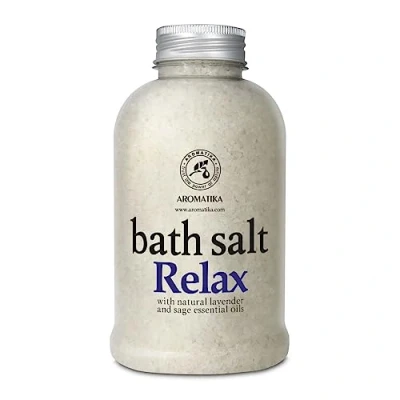 Abbildung von Badesalz Relaxing 600g Meersalz mit Natürlichem Ätherischen Lavendelöl &amp; Salbeiöl Besten für Guten Schlaf Stressabbau Baden Körperpflege Wellness Schönheit Entspannung Aromatherapie