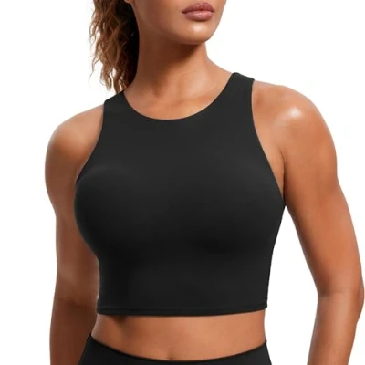 Abbildung von CRZ Yoga Damen Butterluxe Racerback Sport BH Gepolstert Ohne Bügel Crop Tops Longline Tank Top Fitness Sports Bra Schwarz 36